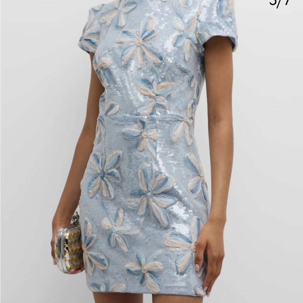 Milly Blue and Cream Floral Sequin Mini Dress